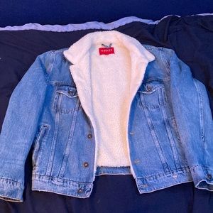 factory braun sherpa jean jacket from guess size M